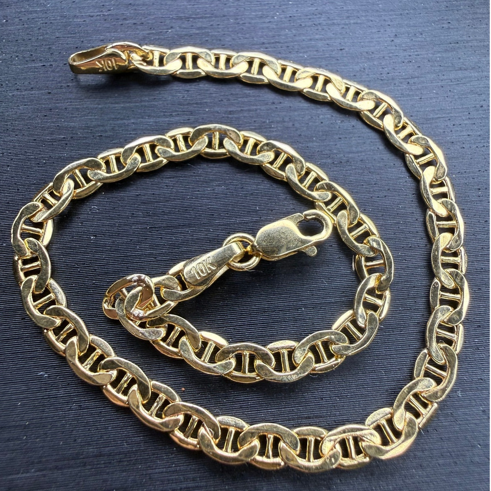 Solid 10k Yellow Italian Gold Guci Mariner Bracelet 8” Long 3.5mm Wide
